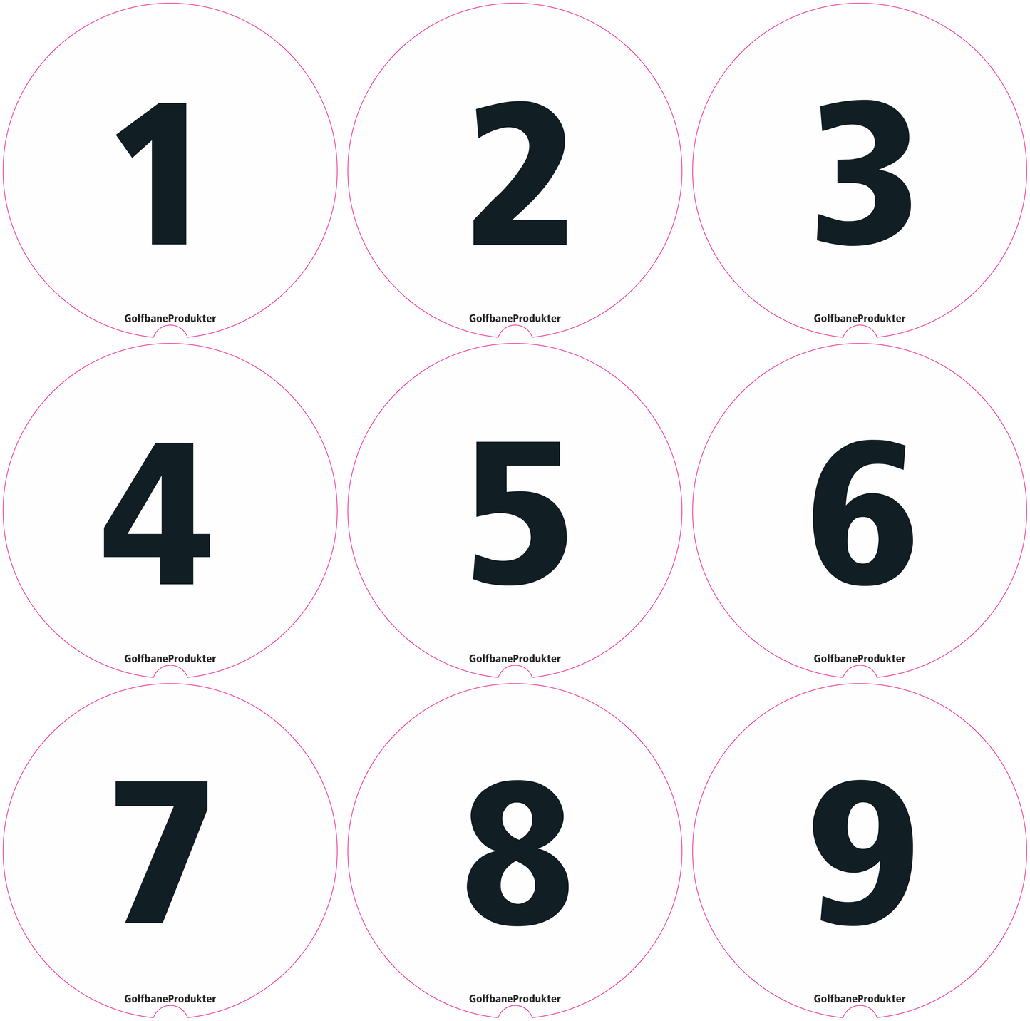Stickers 1-9 for round Putting Green Flags