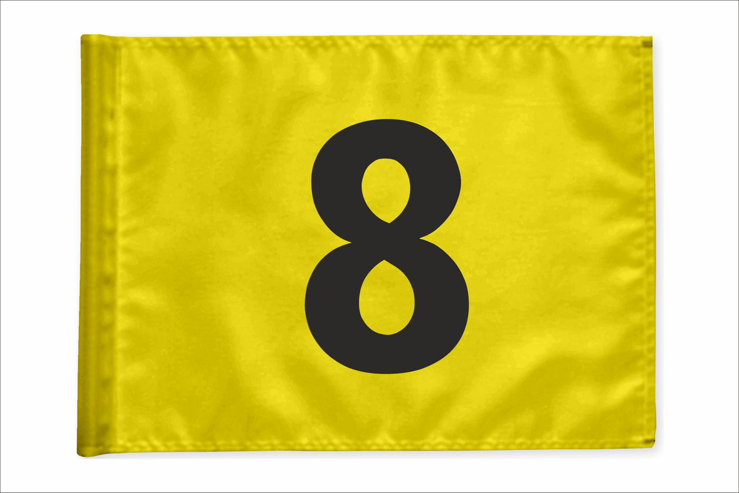 Single golf flag, yellow with optional hole number, 200 gram fabric