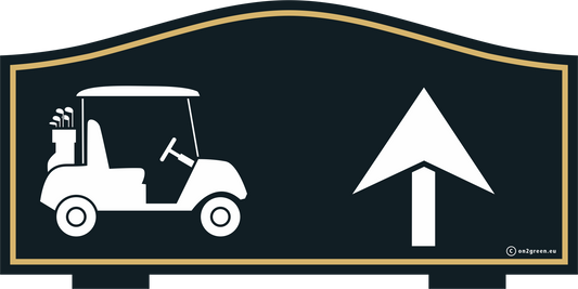 Golf Sign: NEXT TEE - golfer and up arrow