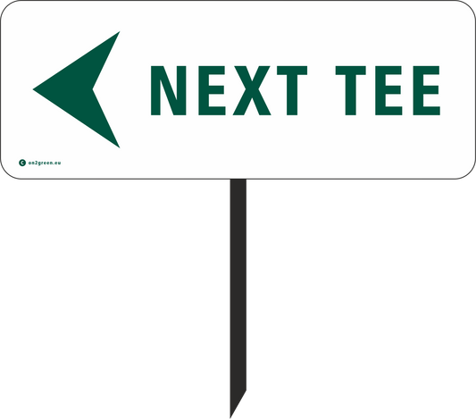 Golf sign: NEXT TEE + arrow left