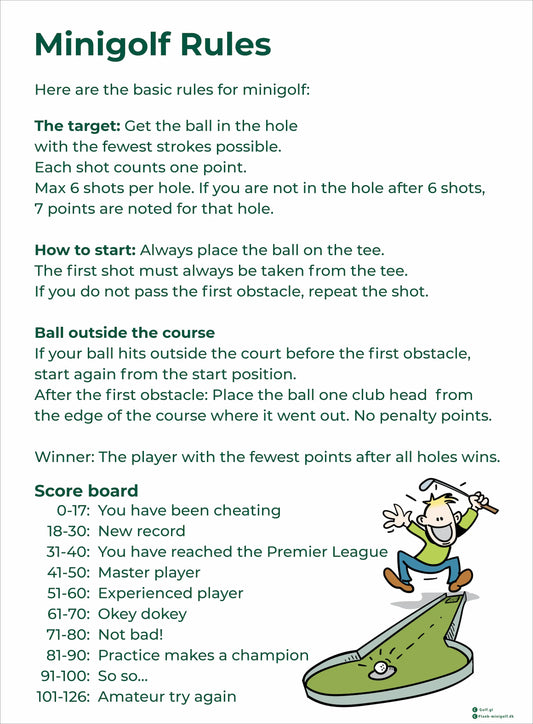 Regel skilt til MiniGolf / Adventure Golf på engelsk