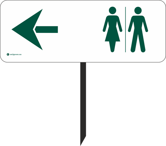 Golfskilt: Toilet symbol + Pil til venstre