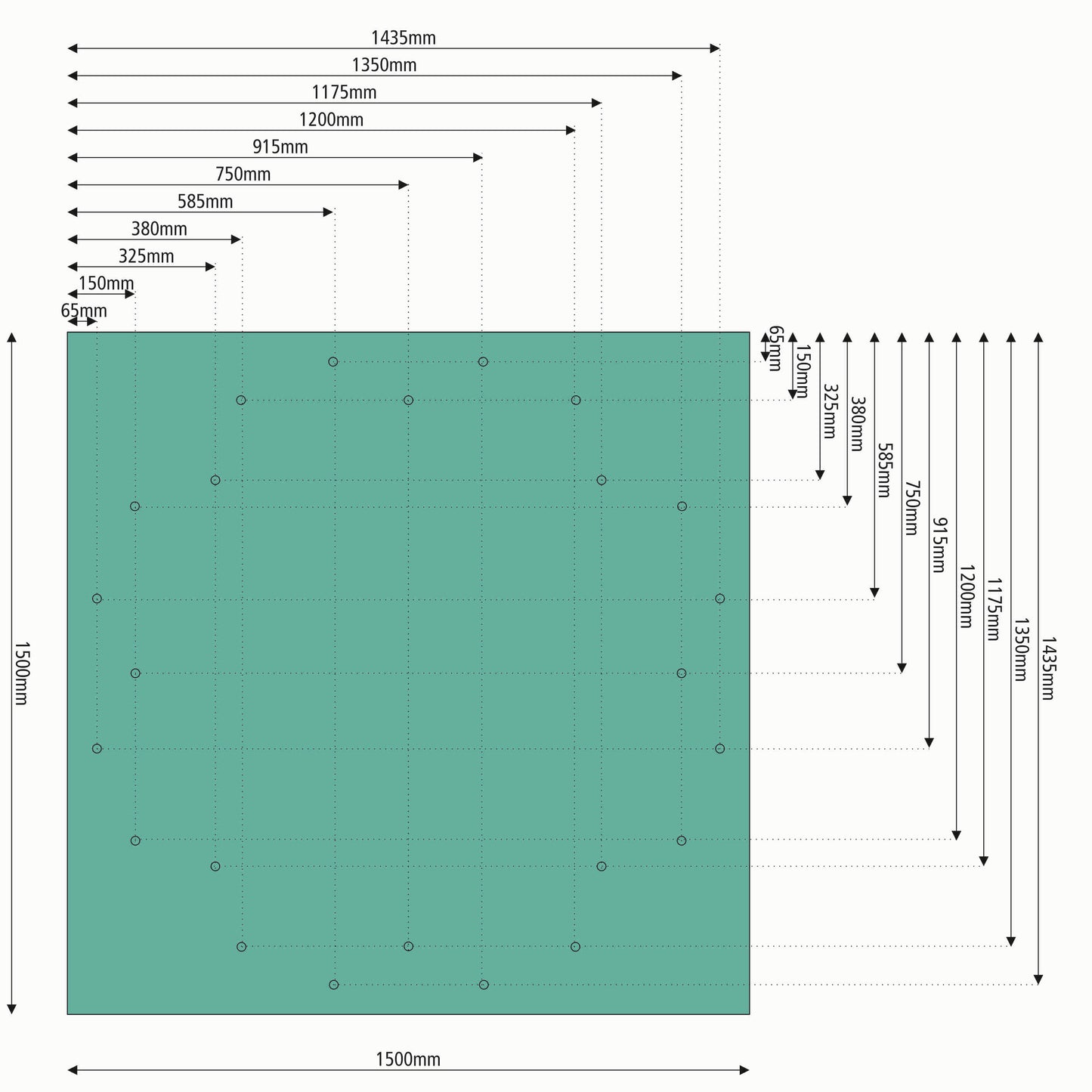 Pro Classic udslagsmåtte, 4-kantet, 150x150 cm, med huller og slidser