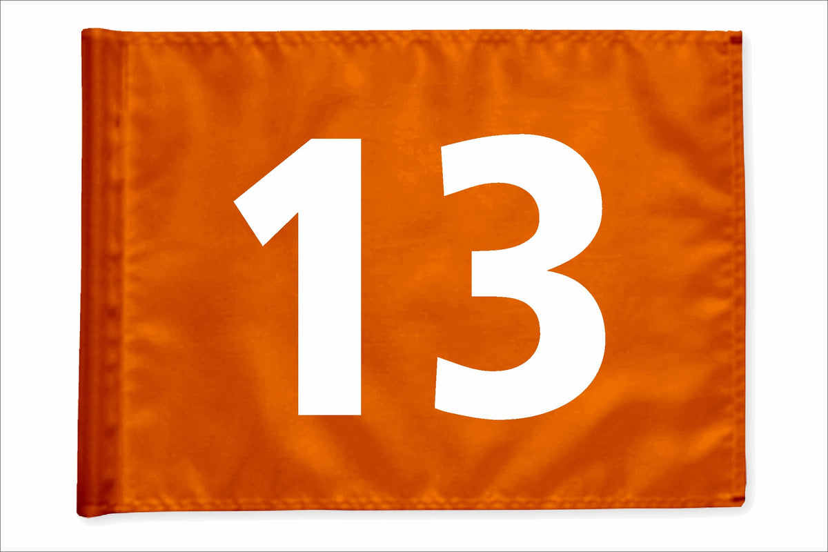 Stykvis golfflag, orange, nummer 13
