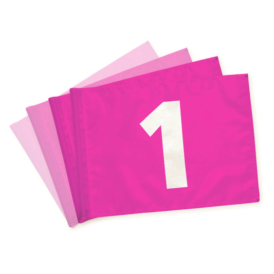 Golfflag 1-9, pink med hvide tal, dobbeltsidet, 200 gram flagdug