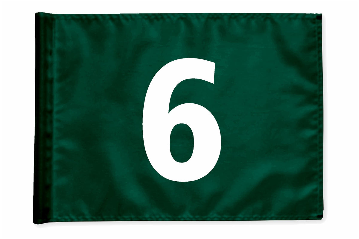 Stykvis minigolfflag, grøn, nummer 6
