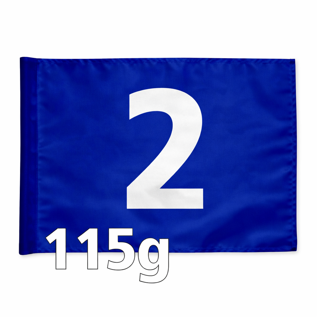 Stykvis Golf Flag, blå, valgfri nummer, 115 gram