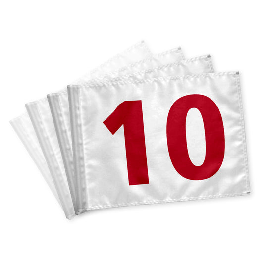 Golf Flags 10-18, white with red numbers, 115 gram fabric