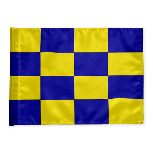 Golf flag checkered, yellow/blue, 115 gram fabric