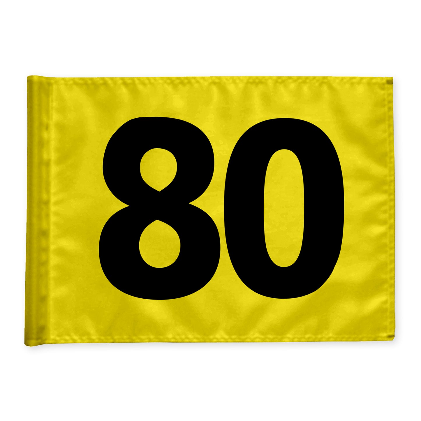 Driving range distance marker flag 80 m, yellow with black digits, double 115 gram fabric