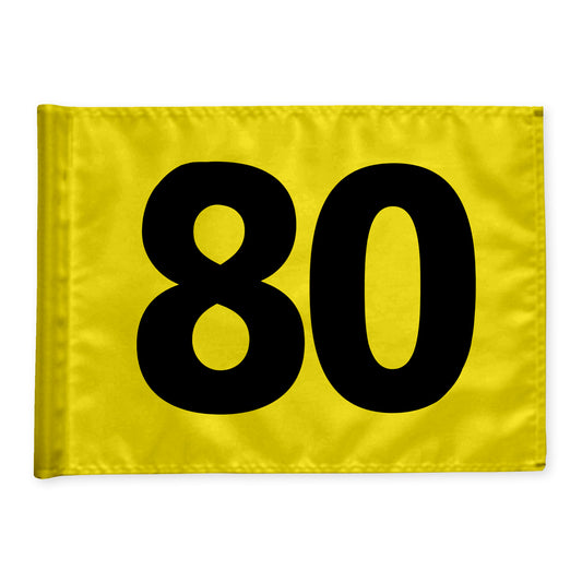 Driving range distance marker flag 80 m, yellow with black digits, double 115 gram fabric