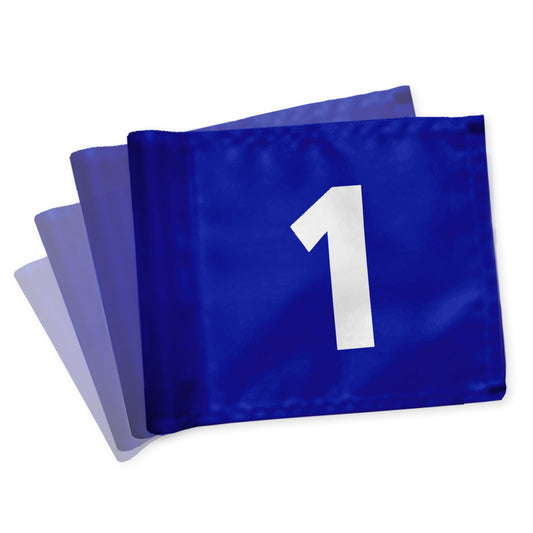 Puttinggreenflags 1-9, one-sided, blue with white numbers, 200 gram fabric
