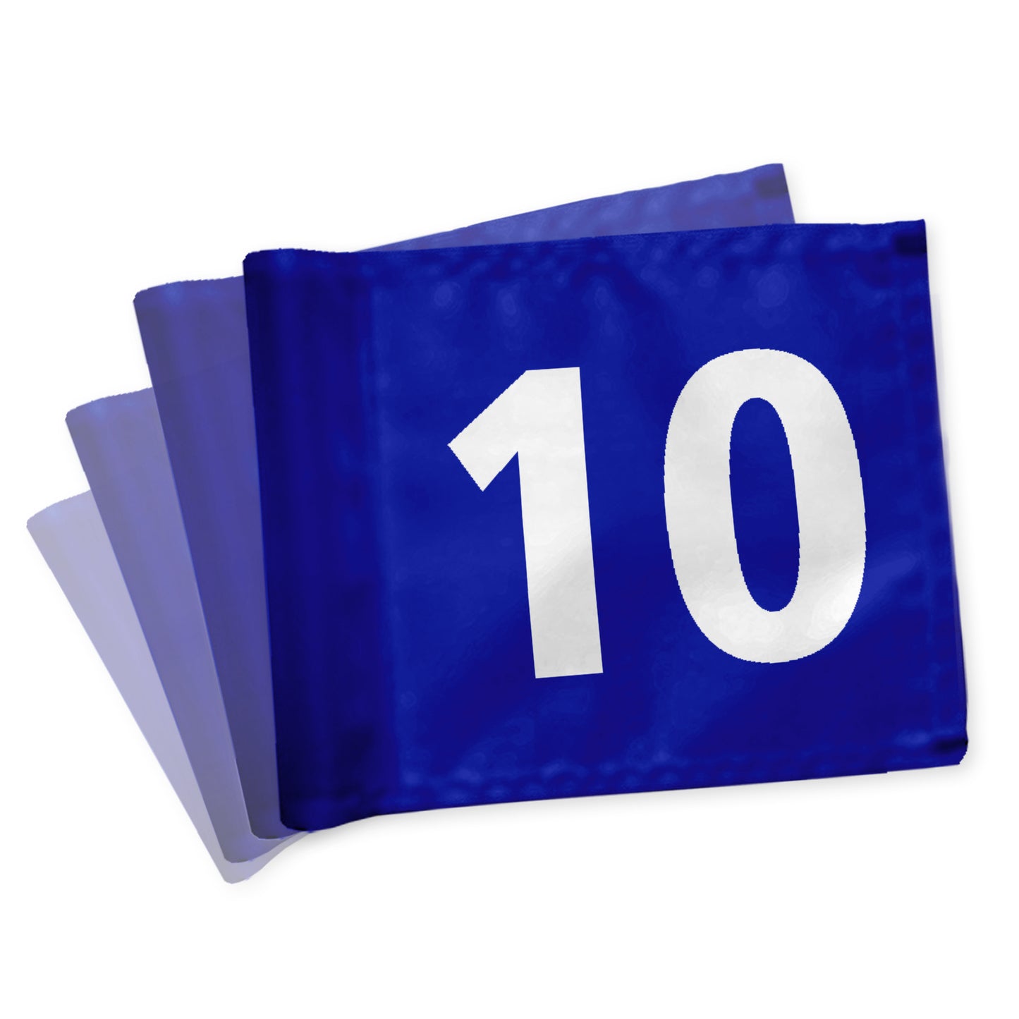 Puttinggreenflags 10-18, one-sided, blue with white numbers, 200 gram fabric